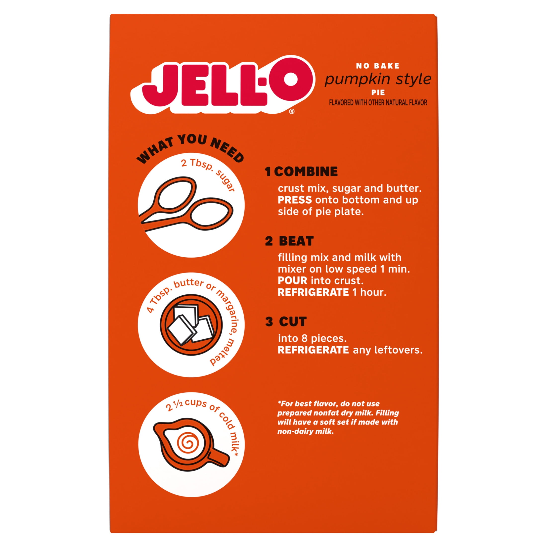 Jell-O No Bake Pumpkin Style Pie Dessert Kit with Filling Mix & Crust Mix, 9.2 oz Box