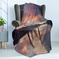 thumbnail image 4 of Landscape Soft Flannel Fleece Blanket, Flooded Jetty in Derwent Water Lake District England Sunset Morning Photo, Cozy Plush for Indoor and Outdoor Use, 60" x 80", Coral Purplegrey, by Ambesonne, 4 of 5