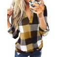 thumbnail image 1 of Blusas de Trabajo Básicas Informales para Mujer, con Cuello en V, Estampado A Cuadros, Puños y Larga. Amarillo XXL, 1 of 7