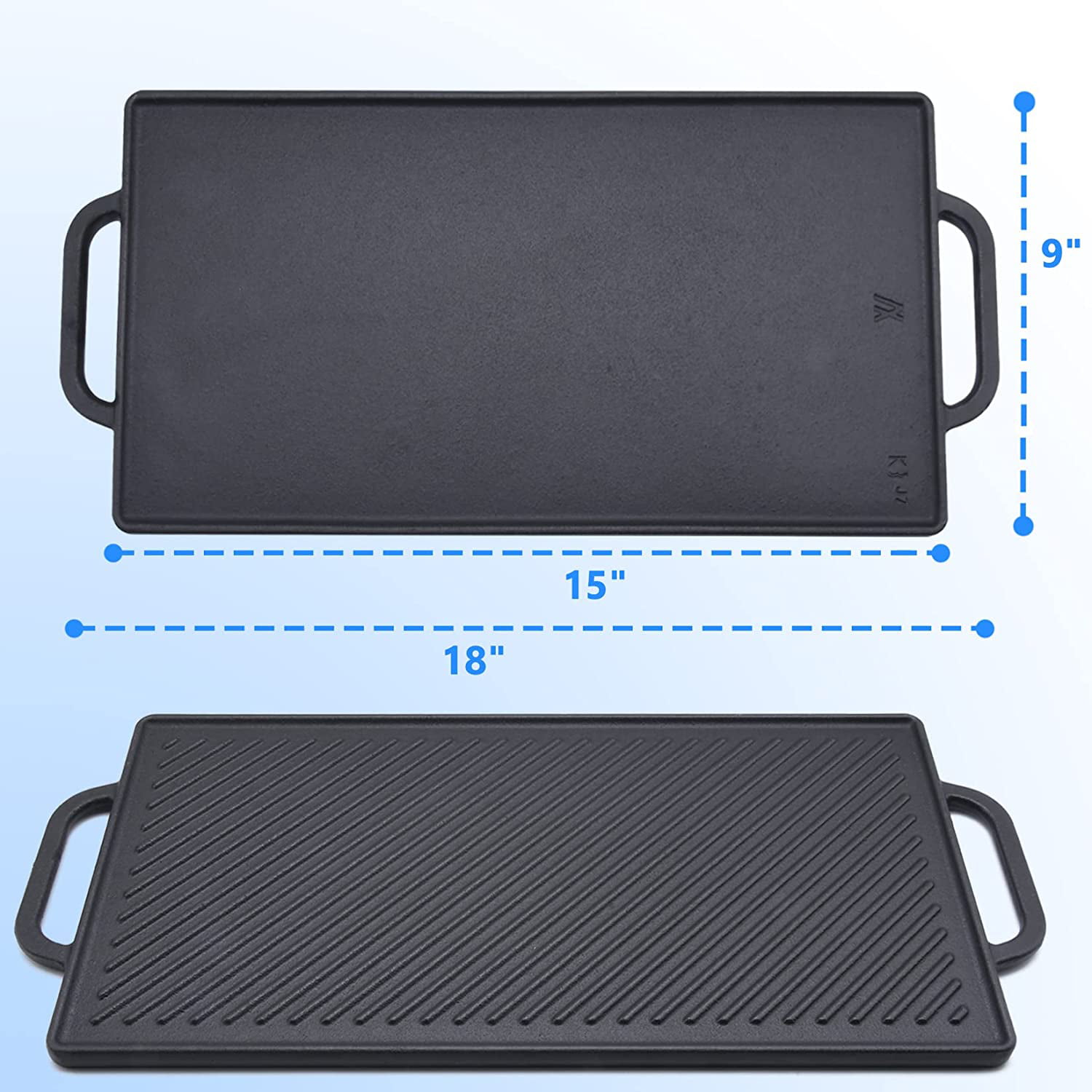  GGC Cast Iron Reversible Grill Griddle for Stove Top, Flat  Griddle for Gas Grills, Flat and Ribbed Double-Side to Use, Non-Stick  Griddle Plate Top Outdoor Cooking (20 x 9) : Patio