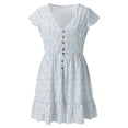 thumbnail image 4 of Prolriy Robes Printemps Été pour Femmes 2025 Robes d'Été à Manches Courtes à Fleurs Col en V Boutonnée Robes Courtes pour Femmes, Robes pour Femmes Gris TTG, 4 of 6