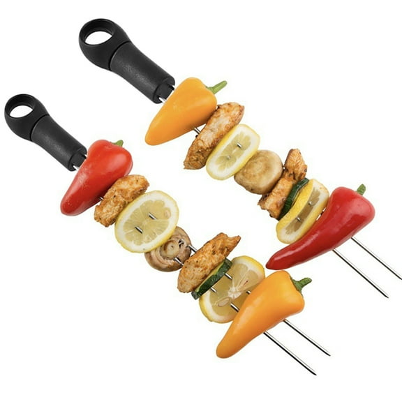 Worgeous Stainless Steel BBQ Skewers with Ergonomic Black Plastic Handle for Outdoor Barbecue Use 6 Pieces