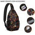 thumbnail image 2 of Sling Backpack,Spooky Halloween Faces Pattern Sling Bag with Water Bottle Holder,Waterproof Sling Bag for Men/Women with Headphone Jack for Hiking,Travel, 2 of 6