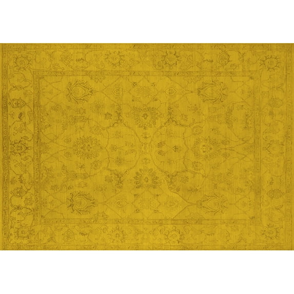 Ahgly Company Machine Washable Indoor Rectangle Oriental Yellow Traditional Area Rugs, 2' x 3'
