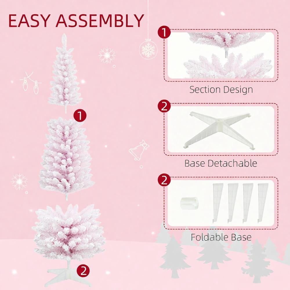 Snow Flocked Artificial Christmas Tree, Decorated Christmas Tree with Pencil Shape, Realistic Branches