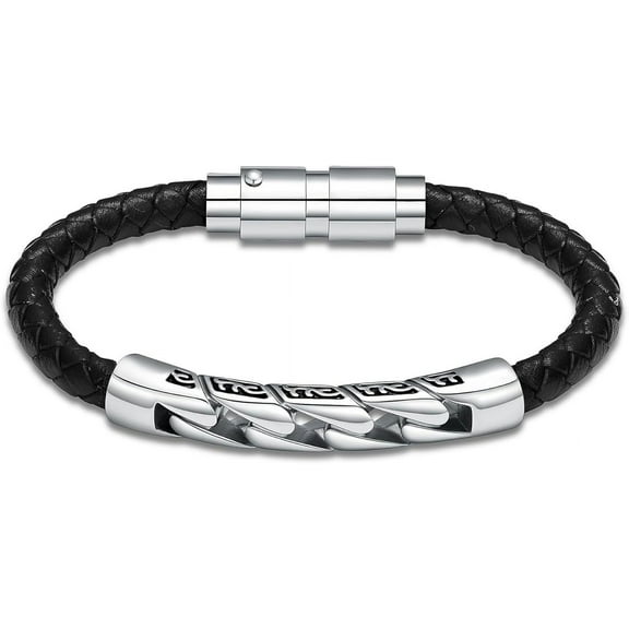 Cuban Link Leather Cremation Urn Bracelet for Ashes for Women Men - Stainless Steel Cremation Bracelet for Human / Pet 18-24 CM