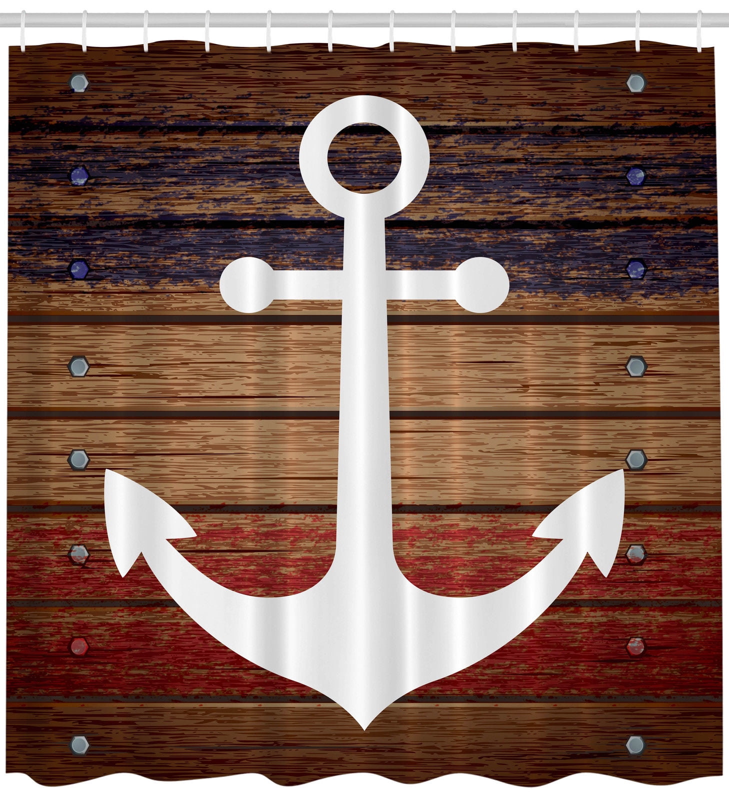 Anchor Marine Nautical Antiqued Rustic Wooden Art View Extra Long Shower Curtain