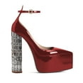 thumbnail image 2 of XYD Women Pointed Toe Platform Strappy Pumps Ankle Strap Buckled Crystal Block Heels Sexy Dressy Party Prom Shoes Size 14 Red, 2 of 4