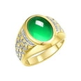 thumbnail image 3 of RYLOS Men's Rings 14K Yellow Gold Nugget Ring with Cabochon Gemstone & Diamonds Emerald Rings For Men Size 13, 3 of 7