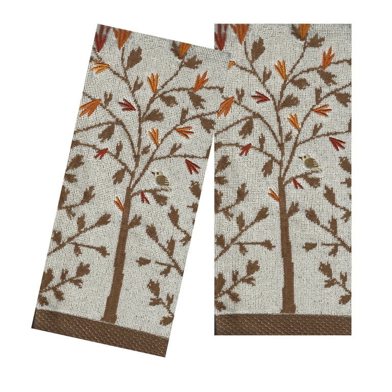 Fall Bath Hand Towels Set of 2 Beige Brown Tree and Leaves Celebrate Walmart