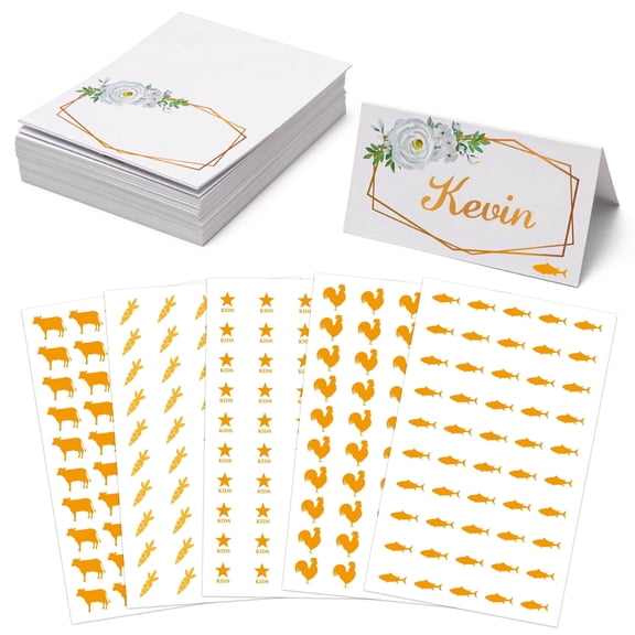 2ooya Foldable Name Tag Card with Stickers for Wedding Banquet Party,9*10cm,50pcs