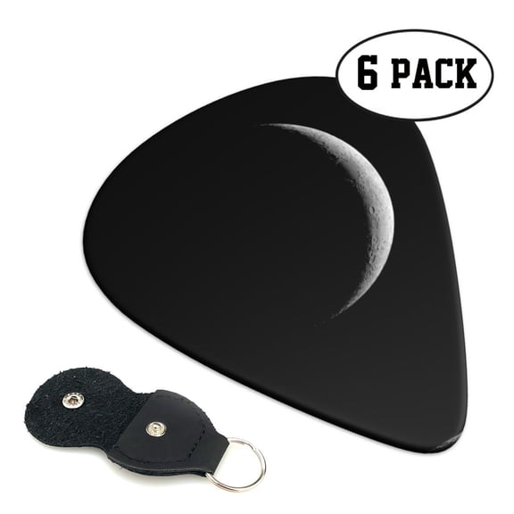 6 Pieces Crescent Moon Guitar Picks for Guitar Bass Music Instruments with 1 Pick Leather Pick Holder
