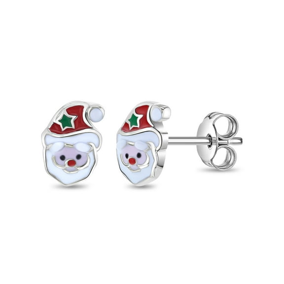 Jolly Christmas Santa Kids / Children / Girls Earrings Enamel - Sterling Silver