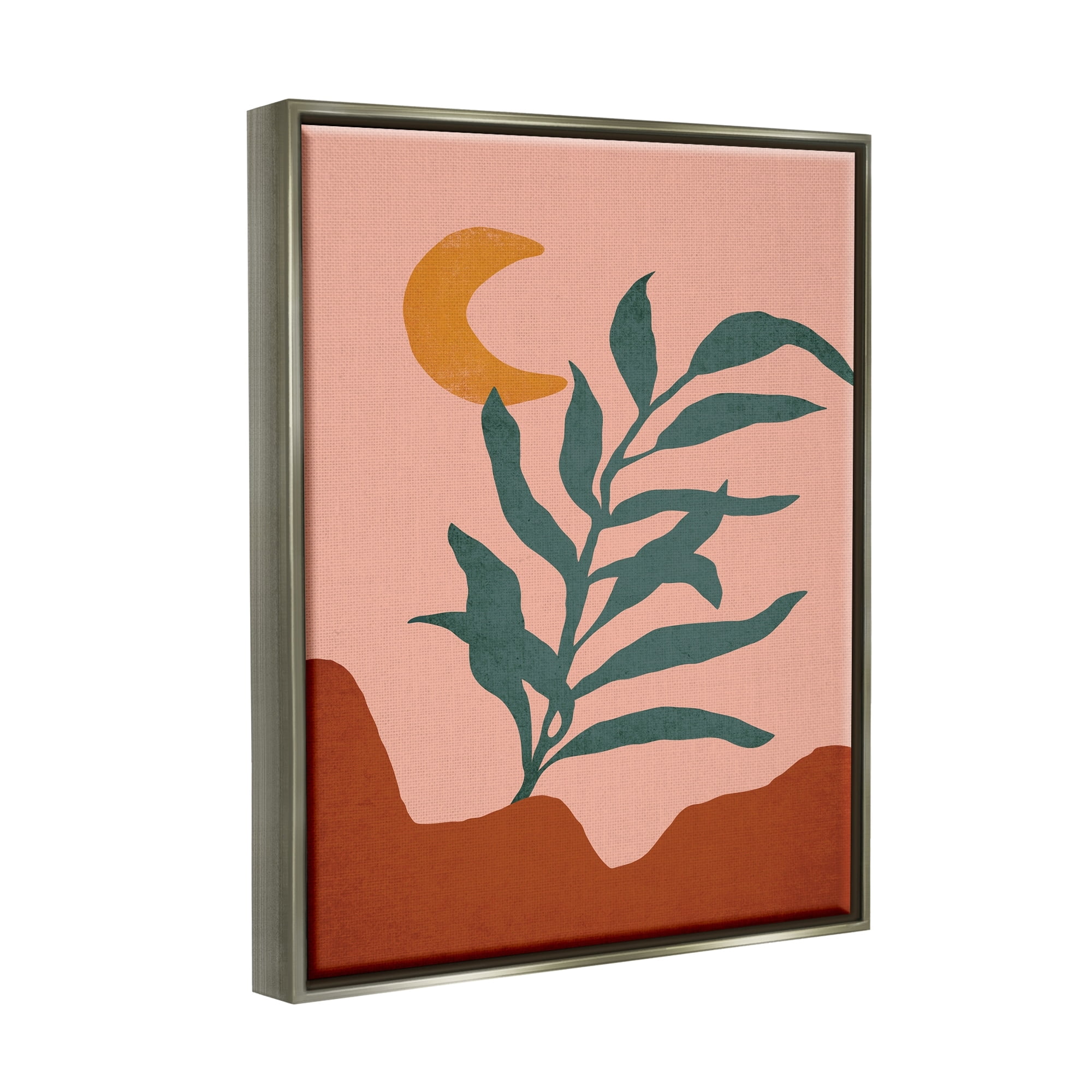 Stupell Industries Blooming Plant Leaf Pleasant Desert Crescent Moon Graphic Art Luster Gray Floating Framed Canvas Print Wall Art, Design by JJ Design House LLC