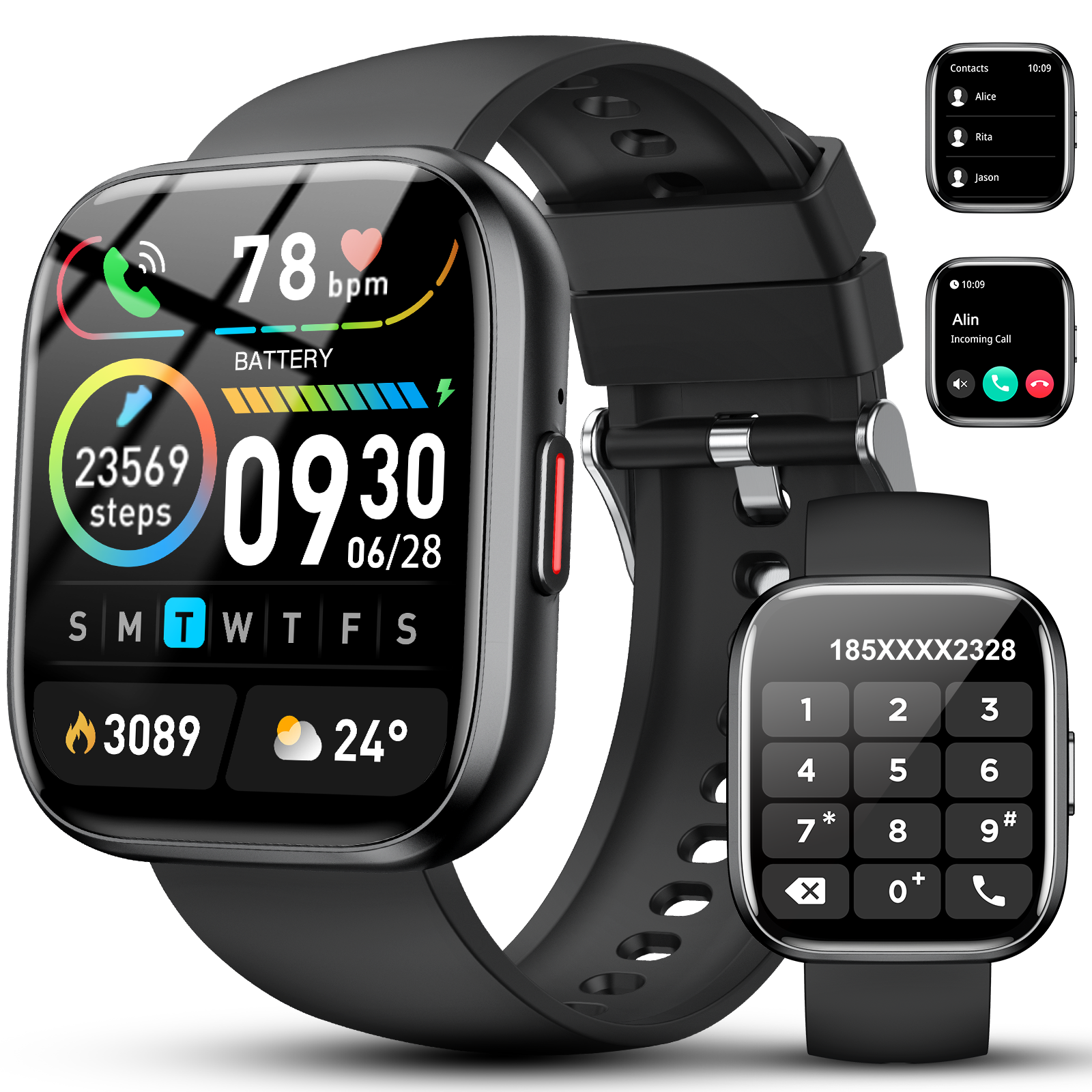 Btootos Smart Watch 1.96-inch HD Fitness Tracker, Black