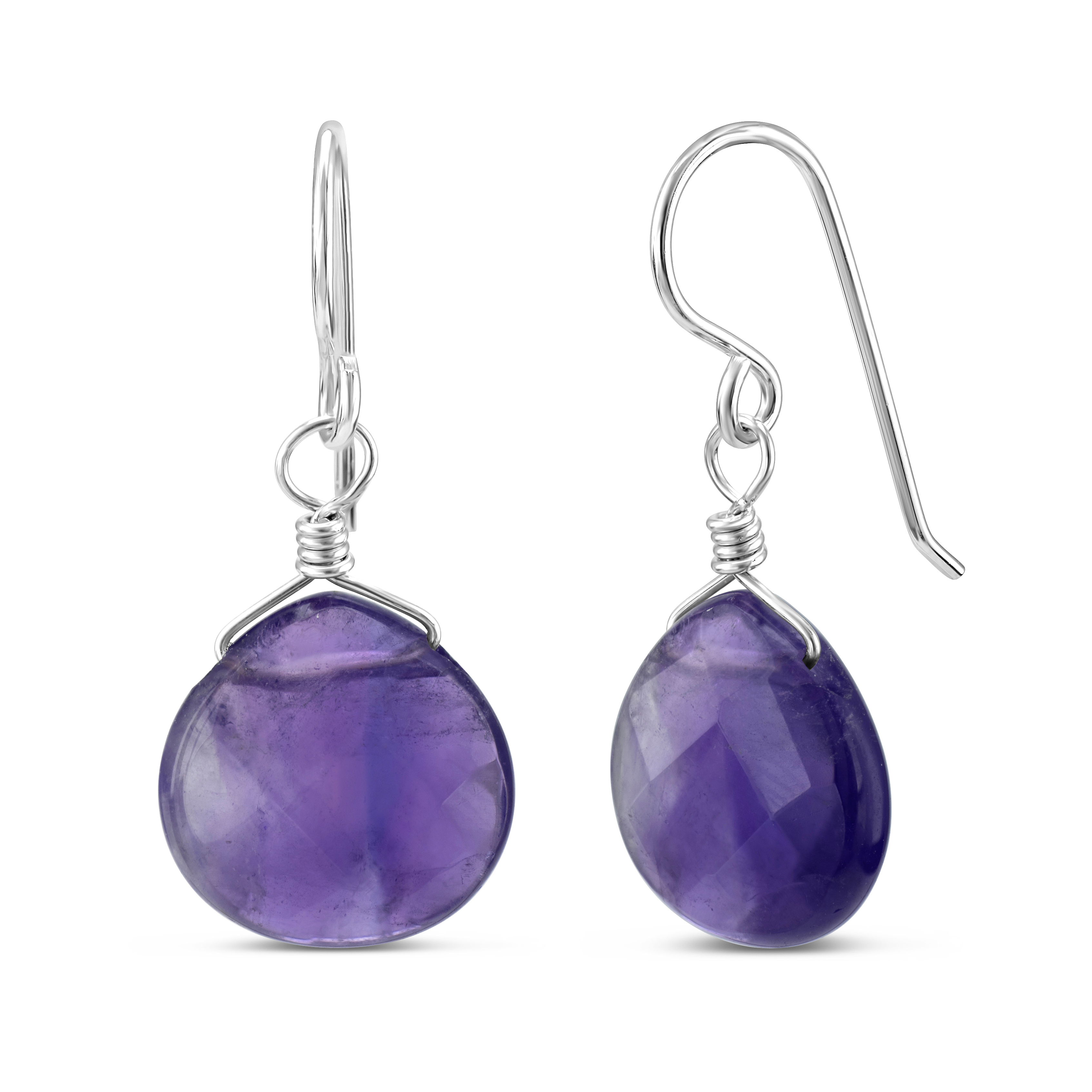 Natural February Birthstone Stone Sterling Silver Drop Dangle Hook