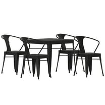 Flash Furniture Helvey Commercial 5 Piece Indoor-Outdoor Table and Chairs, 31.5" Square Table with Poly Resin Top, 4 Metal Chairs with Poly Resin Seats, Black