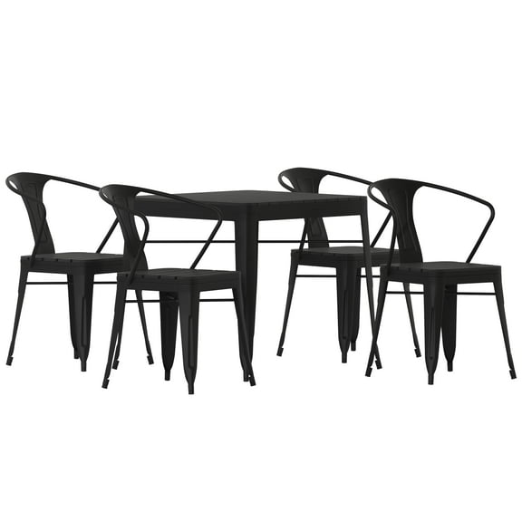 Flash Furniture Helvey Commercial 5 Piece Indoor-Outdoor Table and Chairs, 31.5" Square Table with Poly Resin Top, 4 Metal Chairs with Poly Resin Seats, Black