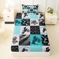 thumbnail image 3 of Castle Fairy Patchwork Extreme Motorcycle Twin Sheet Sets 3pcs for Youth, Chevron Dirt Bike Bedding for Modern Room, Blue Grey, 3 of 6