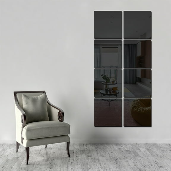 Zhuge 15-Piece 6in Square Acrylic Mirror Stickers, Self-Adhesive Gold Wall Decor Sheets , Removable Wall Decals for Bathroom, Living Room & Bedroom (Black)