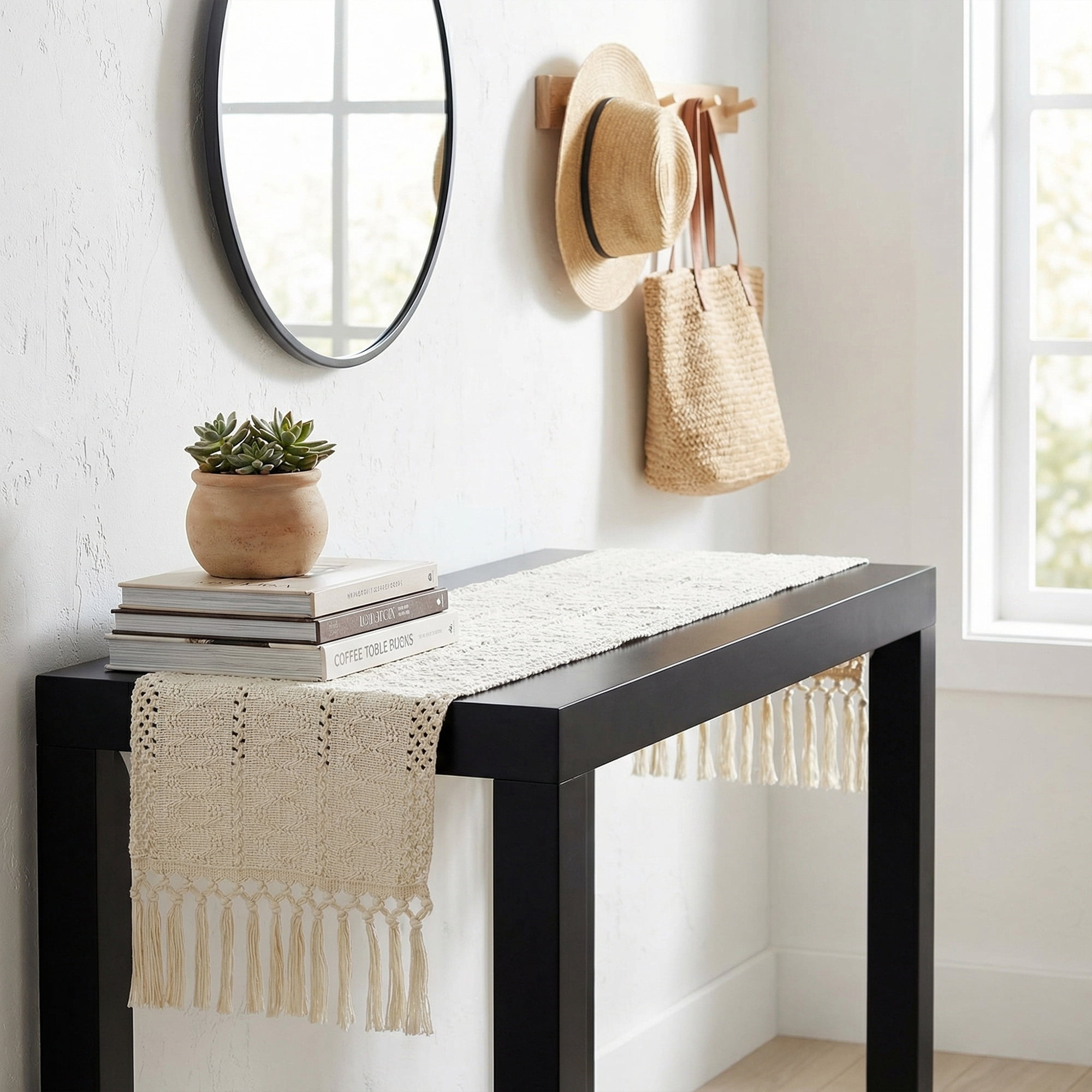 Unique Bargains Kitchen Decor Table Runner with Tassel Three hollowed 11.8x70.9in