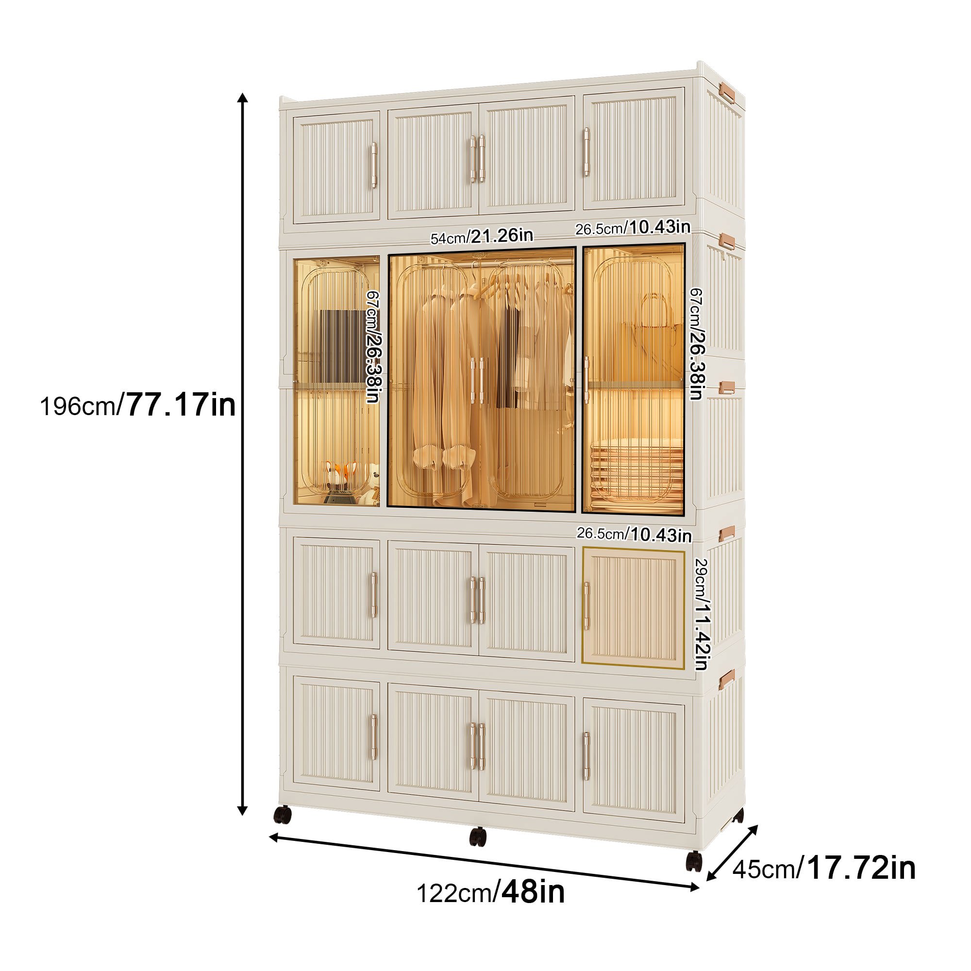 Resenkos Portable Wardrobe Closet Storage Organizer, Clothes Dresser with 16 Magnetic Doors (16 Cubes & 1 Hanging Rod) & 6 Hangers, Cream White