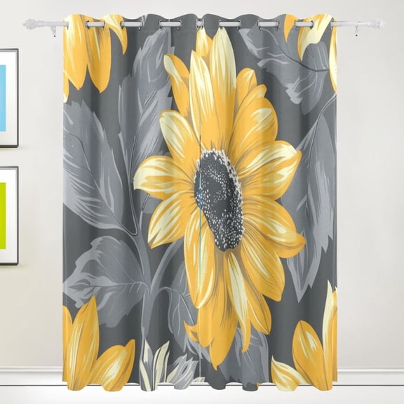 Sunflowers and Leaves Black Out Curtains 72 Inch Length Curtains for Sliding Glass Doors Bedroom Living Room 2 Pack