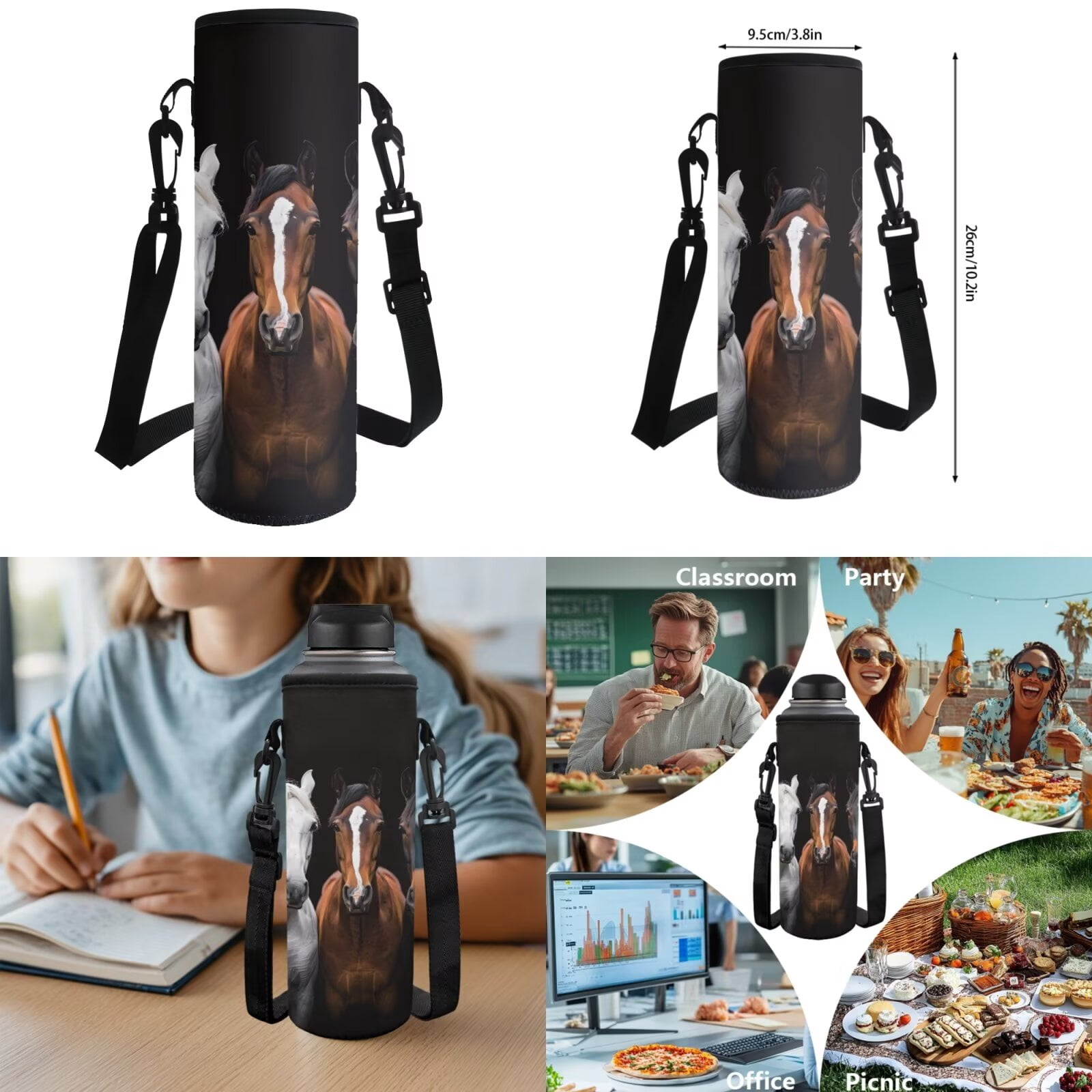 Pzuqiu Western Horse Kids Backpack School Bag Set with Lunch Box Pencil Case Water Bottle Holder 17 Inch 4 Piece Bookbags with Adjustable Shoulder Strap for Boys Teens 8-12