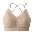 thumbnail image 5 of Feancey Women's Lace Bralette Criss Cross Back Wireless Bras Ruffle Hem Casual Lingerie Bra Comfy Breathable Camisole Bra for Date Night Khaki Free Size, 5 of 7