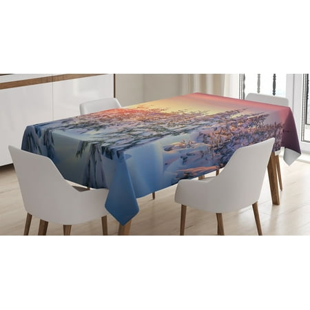 

Winter Decorations Tablecloth Snowy Landscape at Gloomy Sunrise Light in Mountain Forest Serene Photo Rectangular Table Cover for Dining Room Kitchen 52 X 70 Inches White Red by Ambesonne