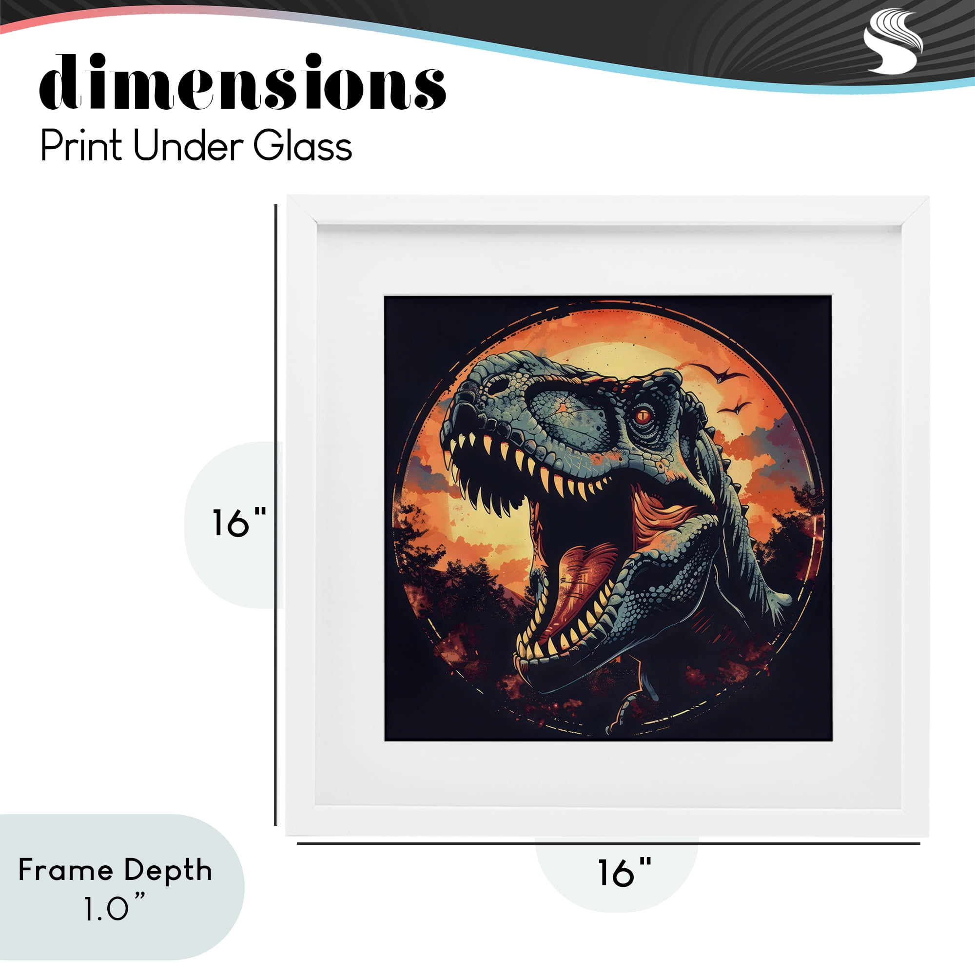 Stupell Industries Ancient Dino Roaring at Sunset White Framed Print Under Glass, design by Creative Studio