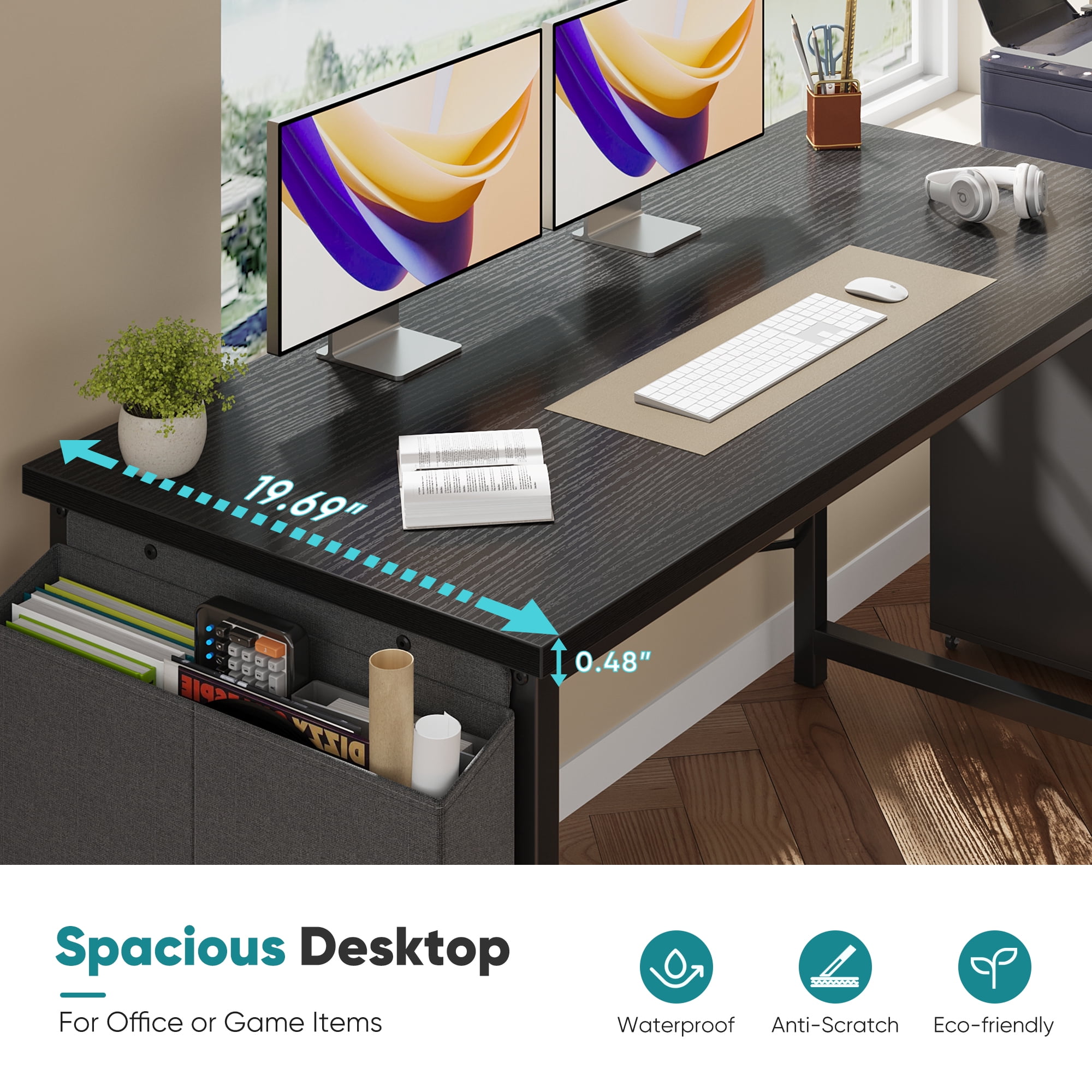 Gianna 47" Computer Desk with Metal Frame, Waterproof Surface and Storage Bag – Perfect for Office Use, Black