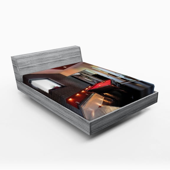 Ambesonne Modern Fitted Sheet, Pool Game Snooker Table, Queen Size, Red Brown White