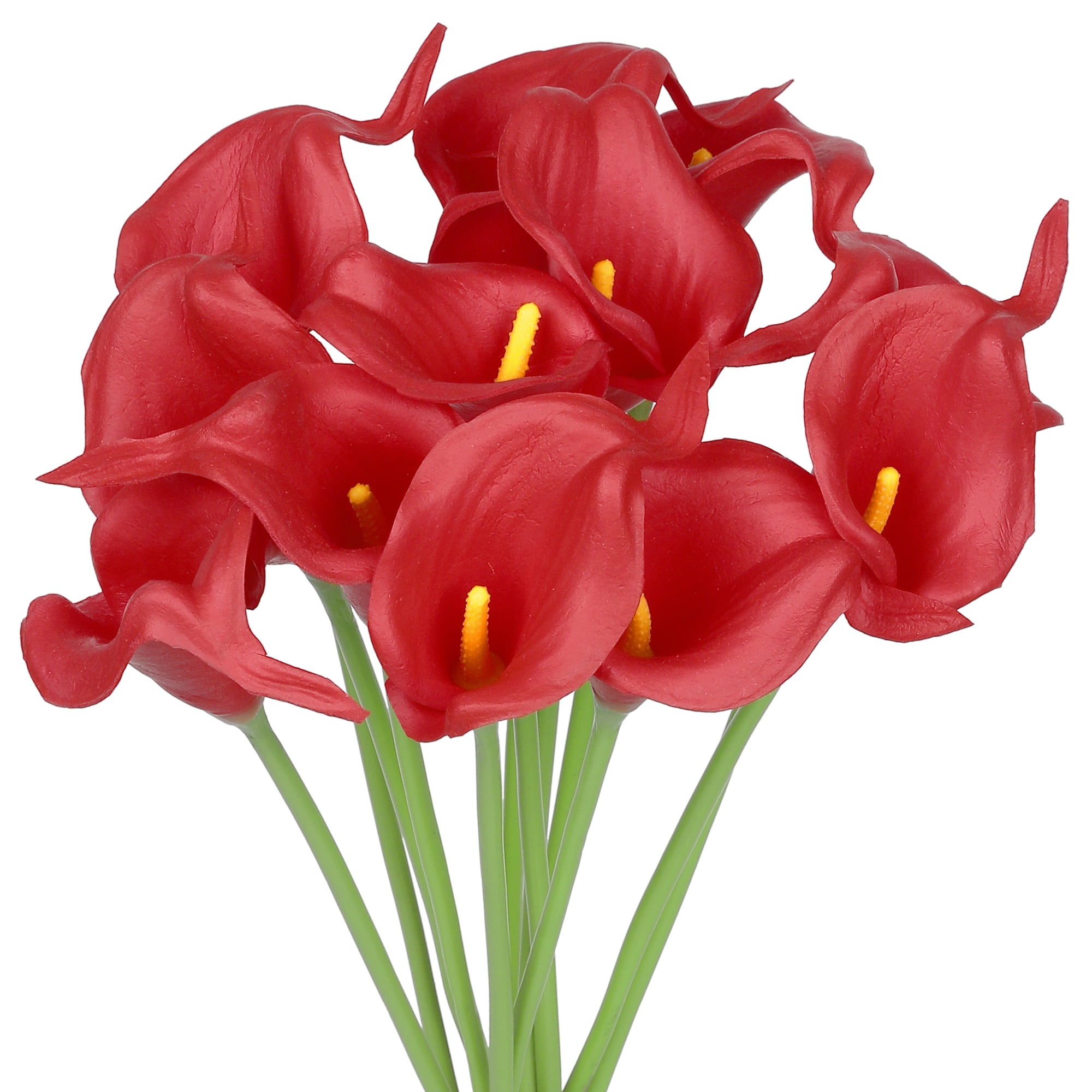 REGALWOVEN Artificial Calla-Lily Flowers, 12 Stem Bouquets Artificial Latex Real Touch Flowers Red 15.3 in