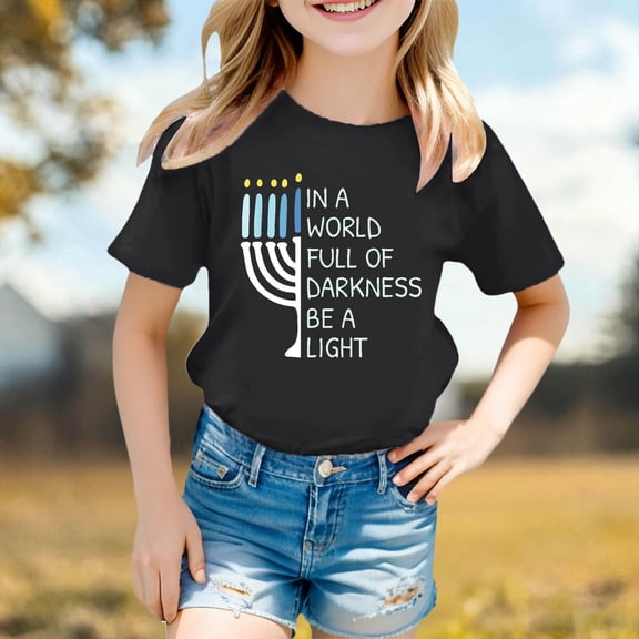 Girls Tshirts Lightweight Graphic Print Short Sleeve Crew Neck Tee for Daily Wear Girls Tops Black 3 Years-4 Years