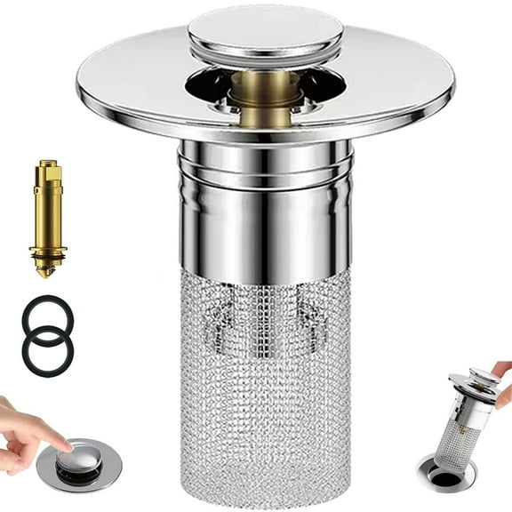 Universal Bathroom Sink Stopper Hair Catcher & Drain Plug, Stainless Steel Filter for 1.1"-1.3" Drains