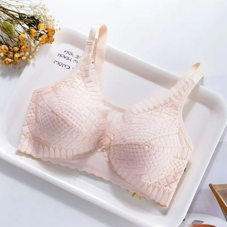 VONCOS Women Bra Front Closure Full Figure Nursing Daily Wirelfree Bras Push-Up Underwear Bras Beige Size M