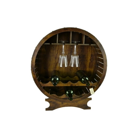 10 Bottle Wooden Barrel Wine and Glass Rack