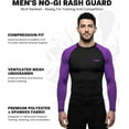 thumbnail image 2 of Exxact Sports Men’s BJJ Rash Guard Long Sleeve, IBJJF Ranked No Gi Jiu Jitsu Compression Shirt for MMA Grappling & Wrestling - (Black/Purple, AM), 2 of 7