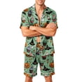 thumbnail image 2 of GrmtClth Halloween Pajamas for Men Pumpkin Print Satin Fabric Short Sleeve Set Button Up 2 Piece Soft Loungewear Sleepwear with Pockets Green M, 2 of 4