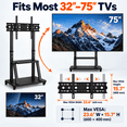 thumbnail image 5 of JaxSteam 32-75 inch Height Adjustable Rolling TV Stand, Holds up to 420 lbs, VESA 600x400mm,Black, 5 of 8