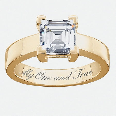 Personalized 14kt Gold over Sterling Silver Square CZ Engagement Ring