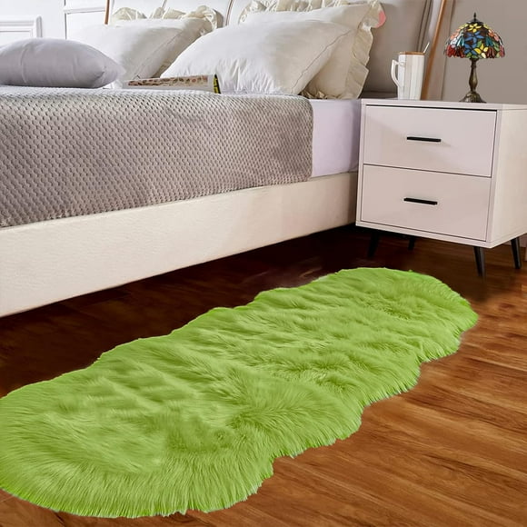Fluffy Rugs for Bedroom Living Room Runners 2x6 Green Faux Fur Sheepskin Rug Washable Bedside Furry Soft Rug Decor Shaggy Fuzzy Rug Sheepskin Olive Green 2X6 FT Sheepskin
