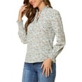 thumbnail image 4 of Allegra K Women's Vintage Floral Ruffle Tie Neck Button Decor Elastic Cuff Chiffon Blouse, 4 of 6