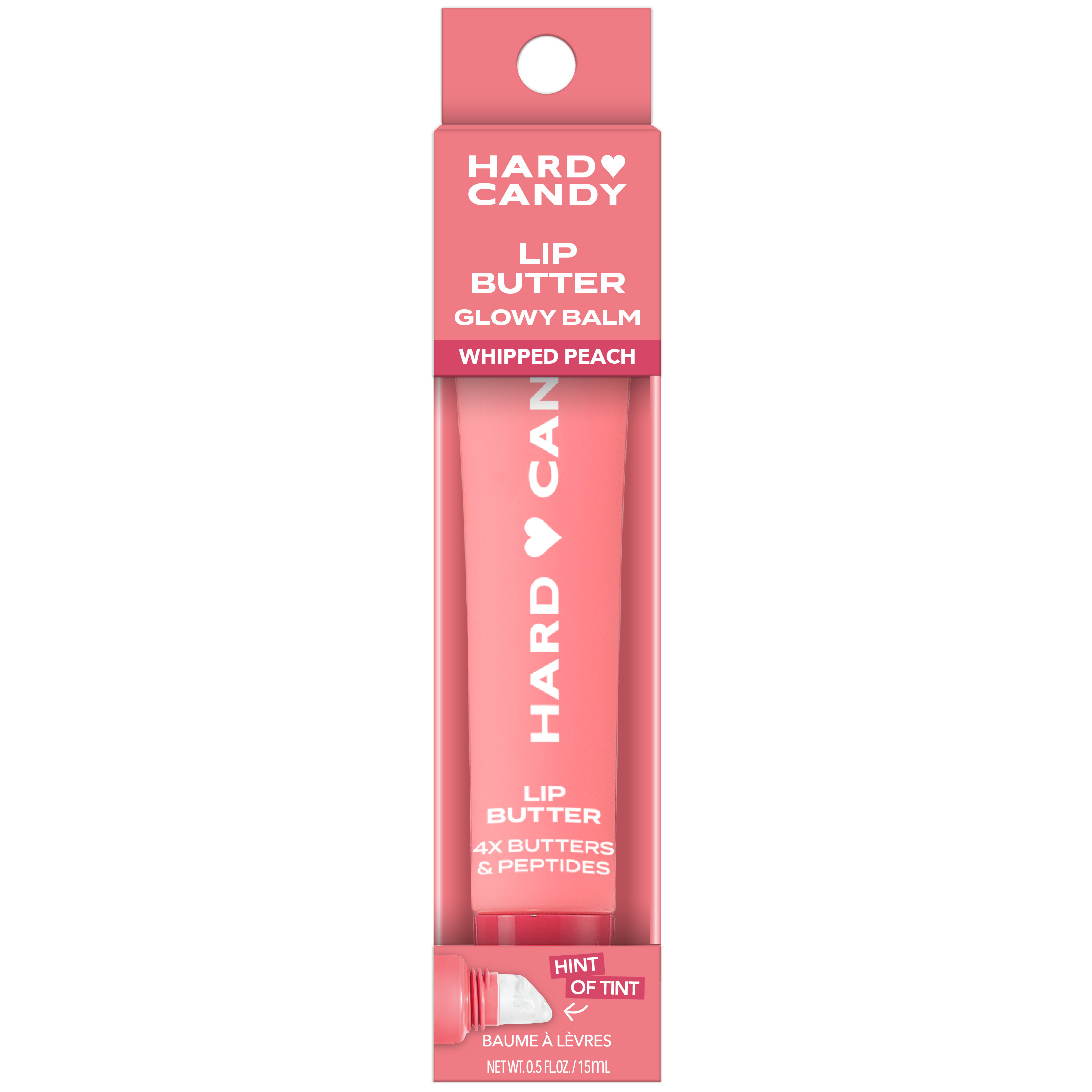 Hard Candy Lip Butter Glowy Balm, Pêche fouettée, teinte rose pêche transparente, brillance, hydratation