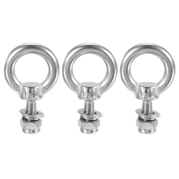 3-Sets Eye Bolts with Nuts, M4x11mm 304 Stainless Steel Lifting Shoulder Eye Bolt with Washer and Nut [Silver Tone]
