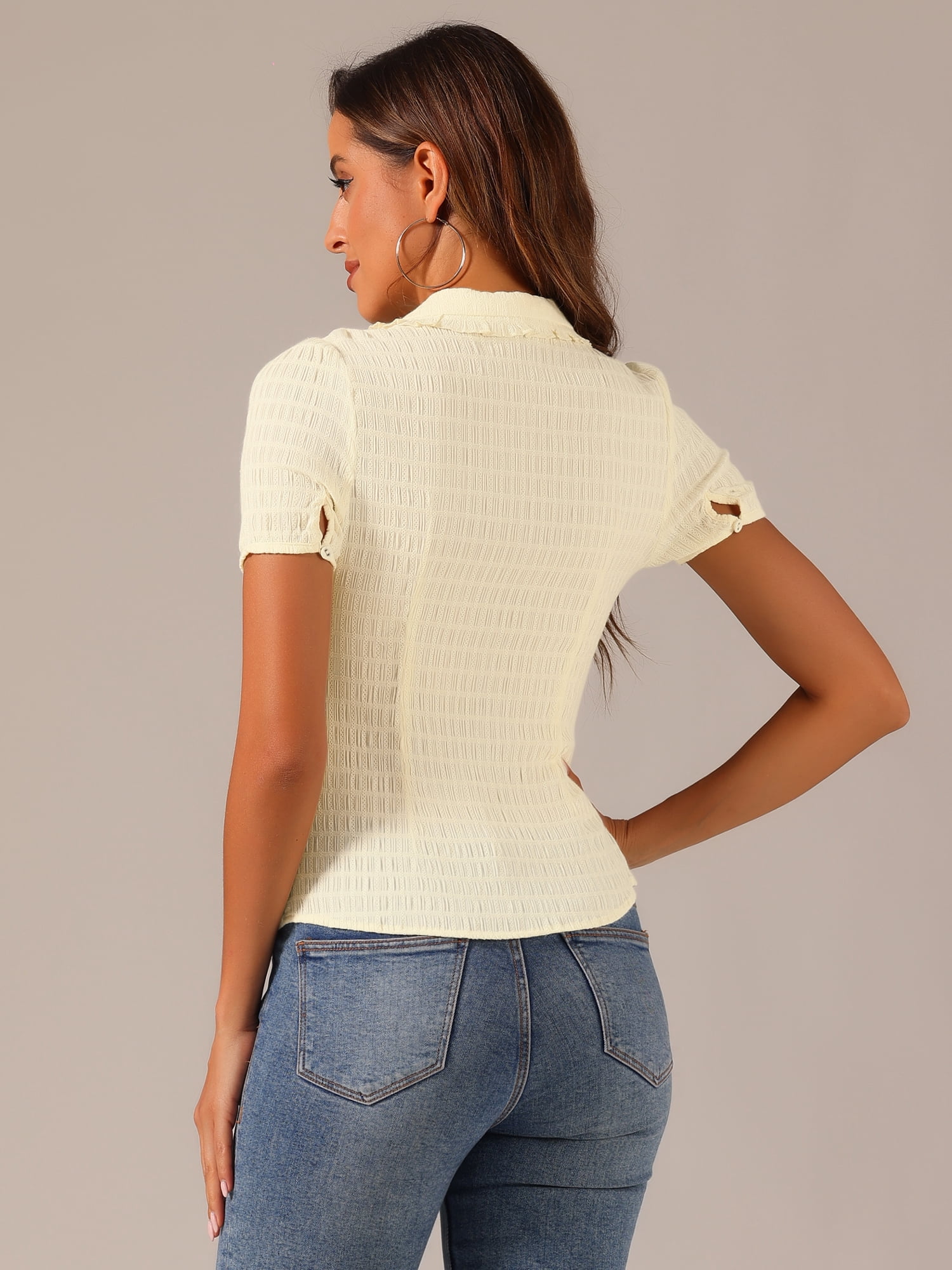 DARING DIVA Sweet Peter Pan Collar Button Down Blouses M Cream