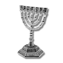3 Arches USA Jerusalem Temple 7-Branch Menorah, 12 Tribes of Israel (Silver 6")