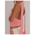 thumbnail image 2 of Bufanda halter, top corto SOLY HUX para mujer, cuello en V profundo, rosa, 2 of 5