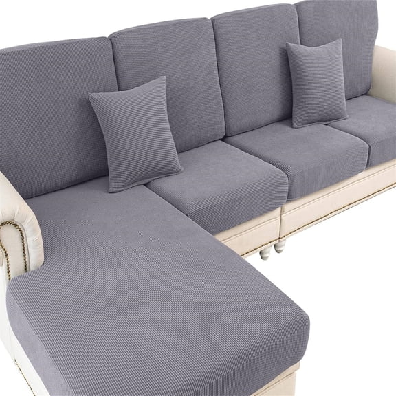 Couch Cushion Covers for Sectional Sofa L Shape Washable Separate Seat Chaise Couch Cover Stretch Sofa Slipcovers with 2 Pcs Pillowcases(3 Seater   1 Chaise, Light Grey)
